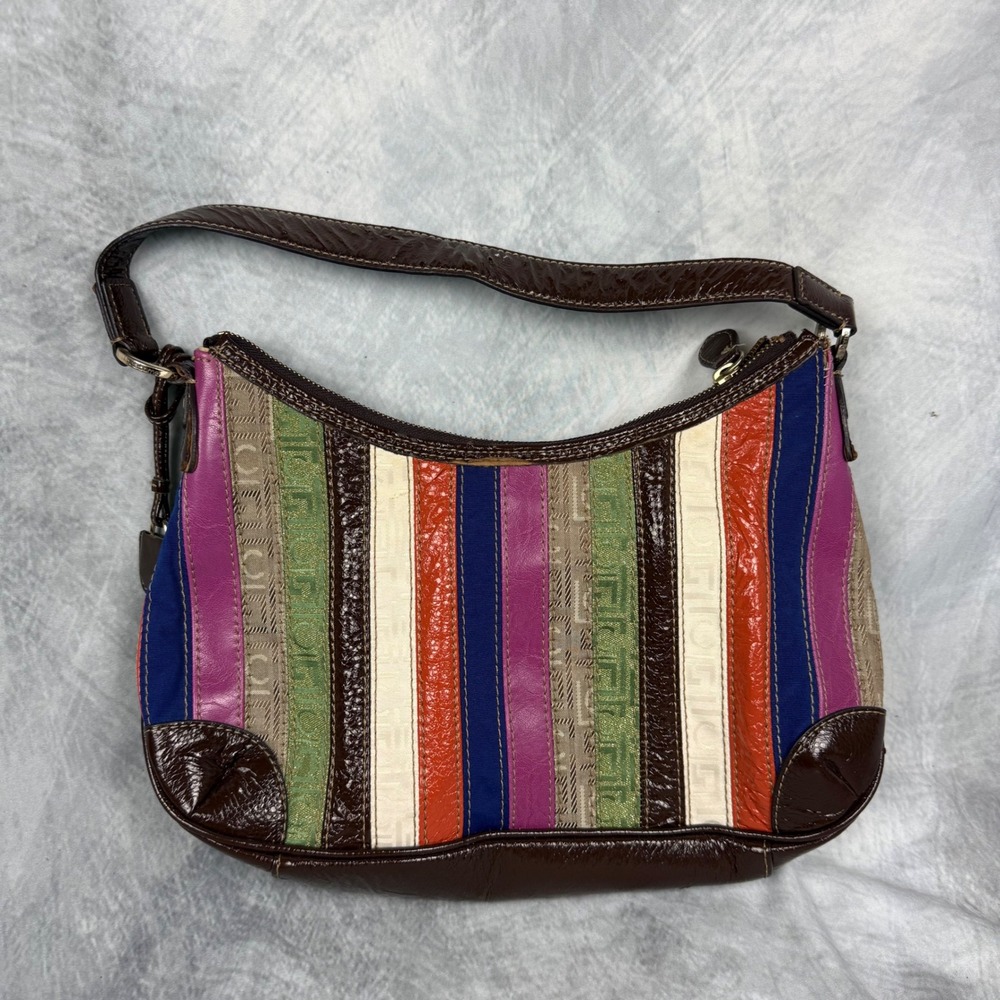 Y2K Multi Color Striped Hobo Bag Boho Shoulder Purse Liz Claiborne Mixed Media - Picture 11 of 11